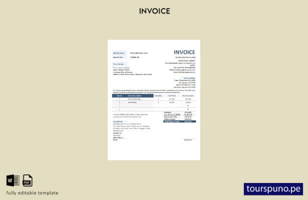 Plantilla de formato de factura de agencia de publicidad lista para imprimir.